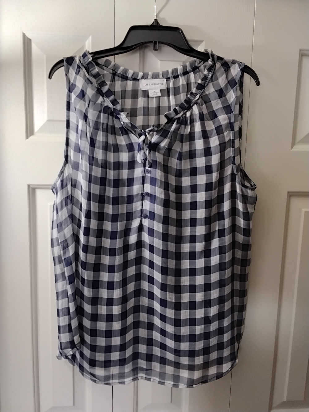 Liz Claiborne Gingham Sleeveless Blouse With Camisole - Navy